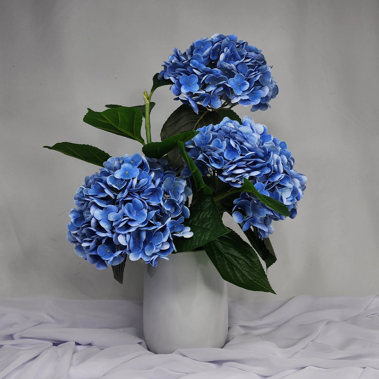 Dark Blue Hydrangeas in Ceramic Vase - Realistic Artificial Flowers