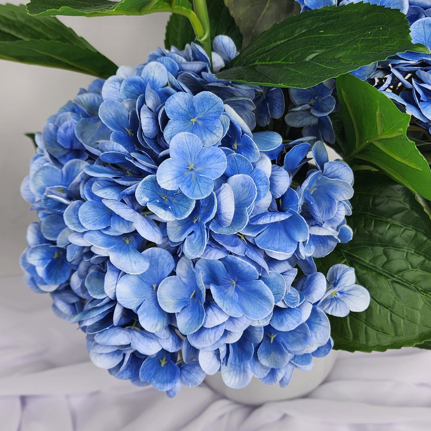 Dark Blue Hydrangeas in Ceramic Vase - Realistic Artificial Flowers