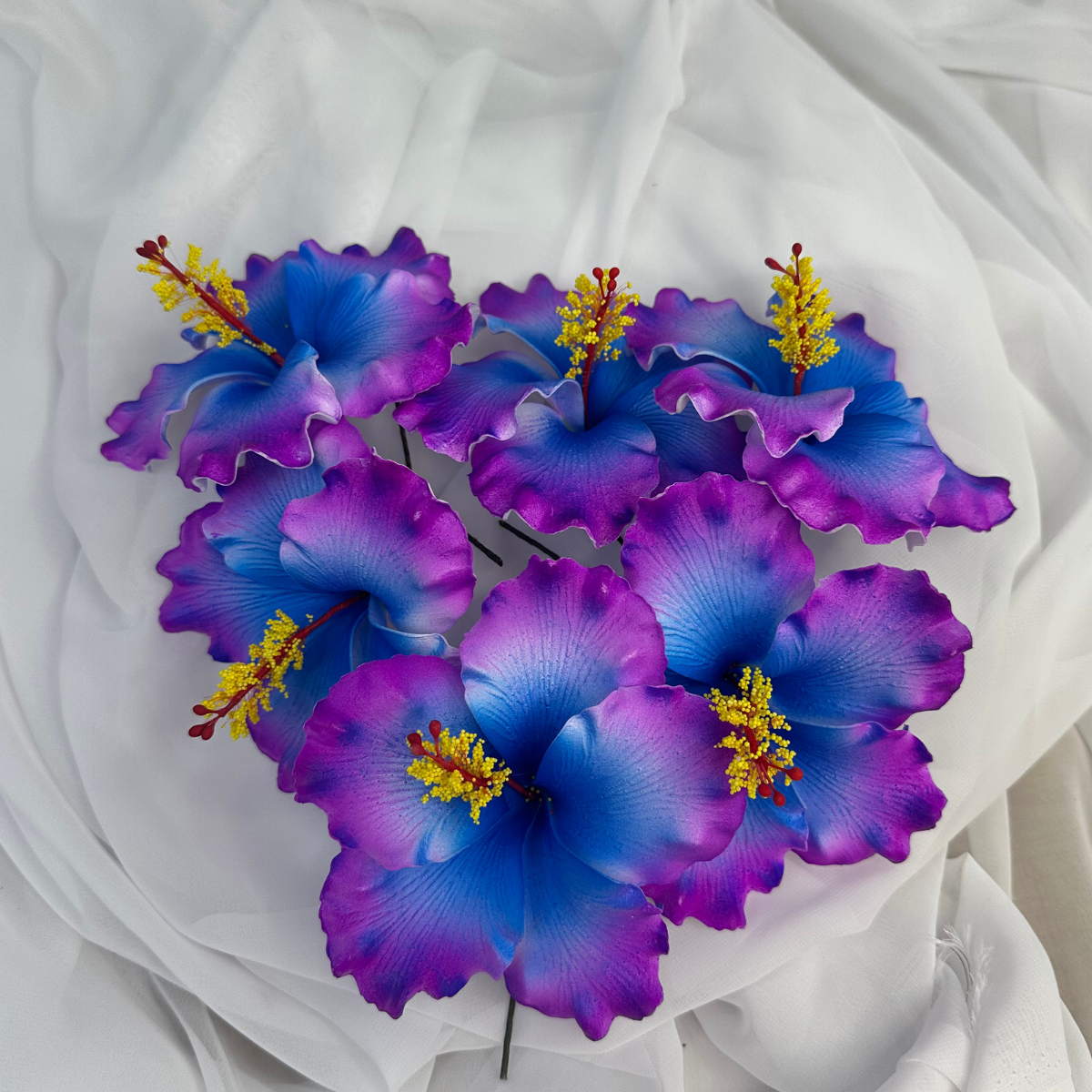 Blue and Purple Hibiscus Real Touch Flowerhead 11.5cm - Realistic Artificial Flowers