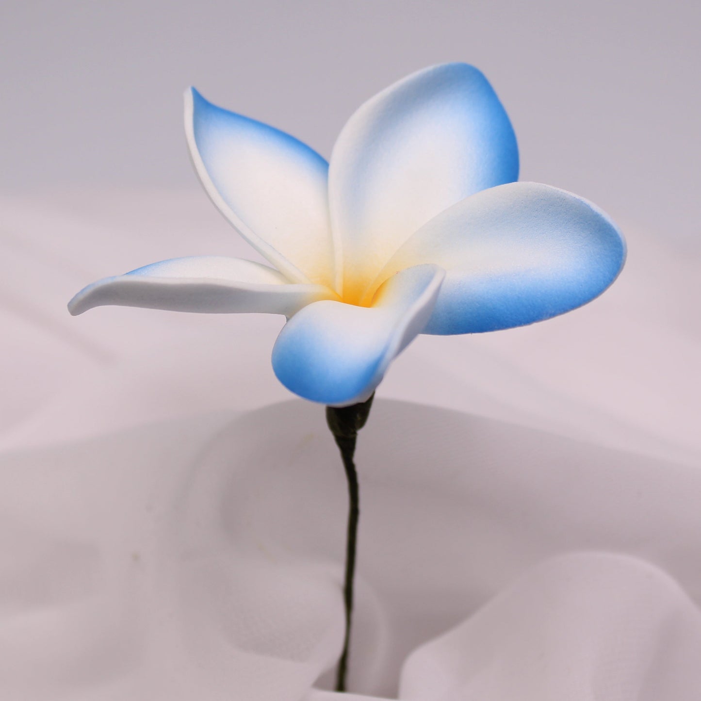 Medium Blue and White Frangipani Real Touch 7.5cm Single Stem- Realistic Artificial Flowers