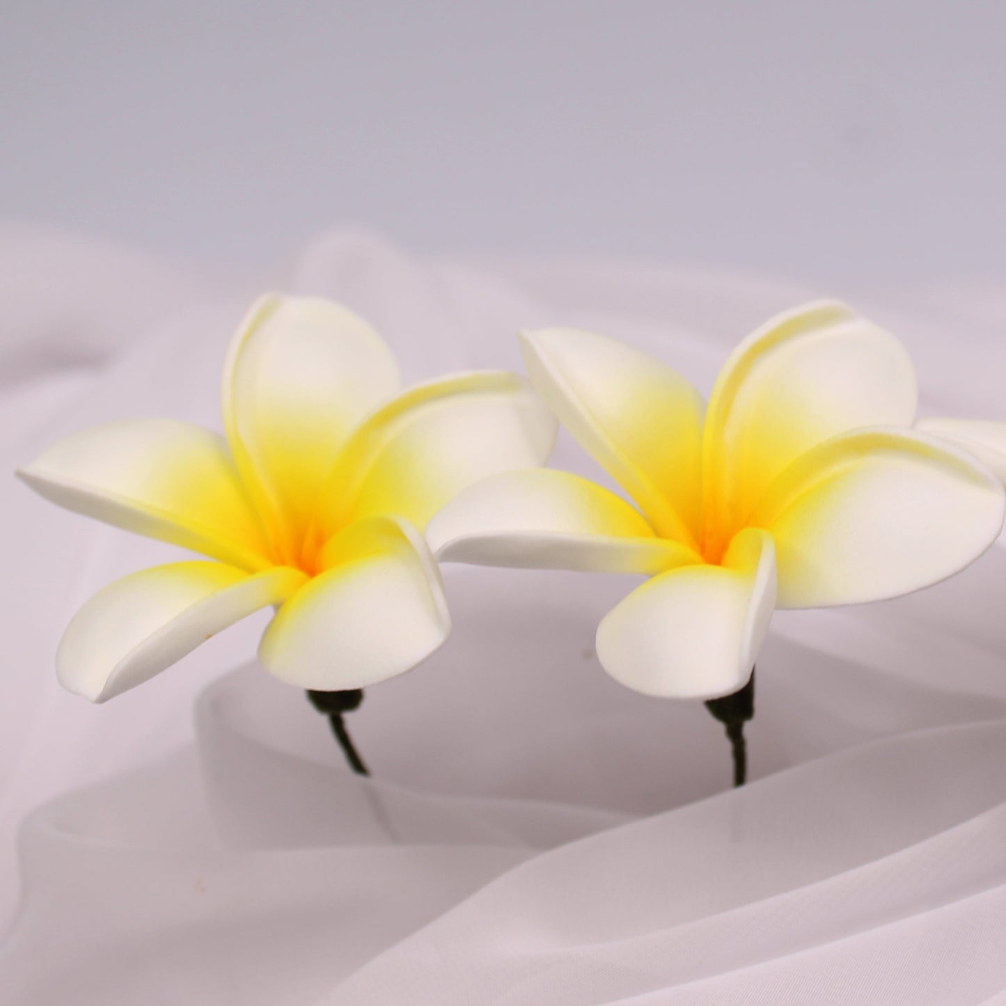 White and Yellow Frangipani Real Touch 7.5cm Single Stem- Realistic Artificial Flowers