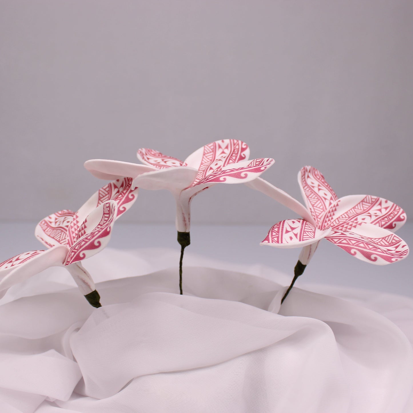 White and Red Tribal Tattoo Frangipani Real Touch 11cm Single Stem- Realistic Artificial Flowers