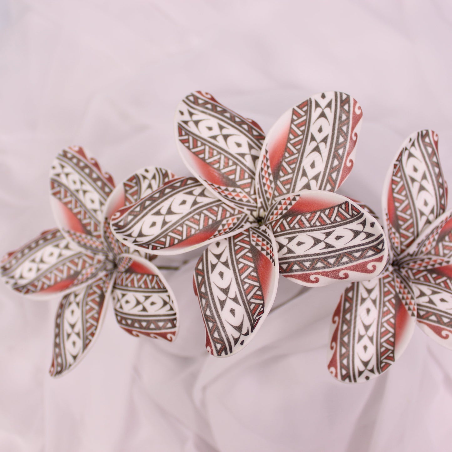 White, Black and Red Tribal Tattoo Frangipani Real Touch 11cm Single Stem- Realistic Artificial Flowers