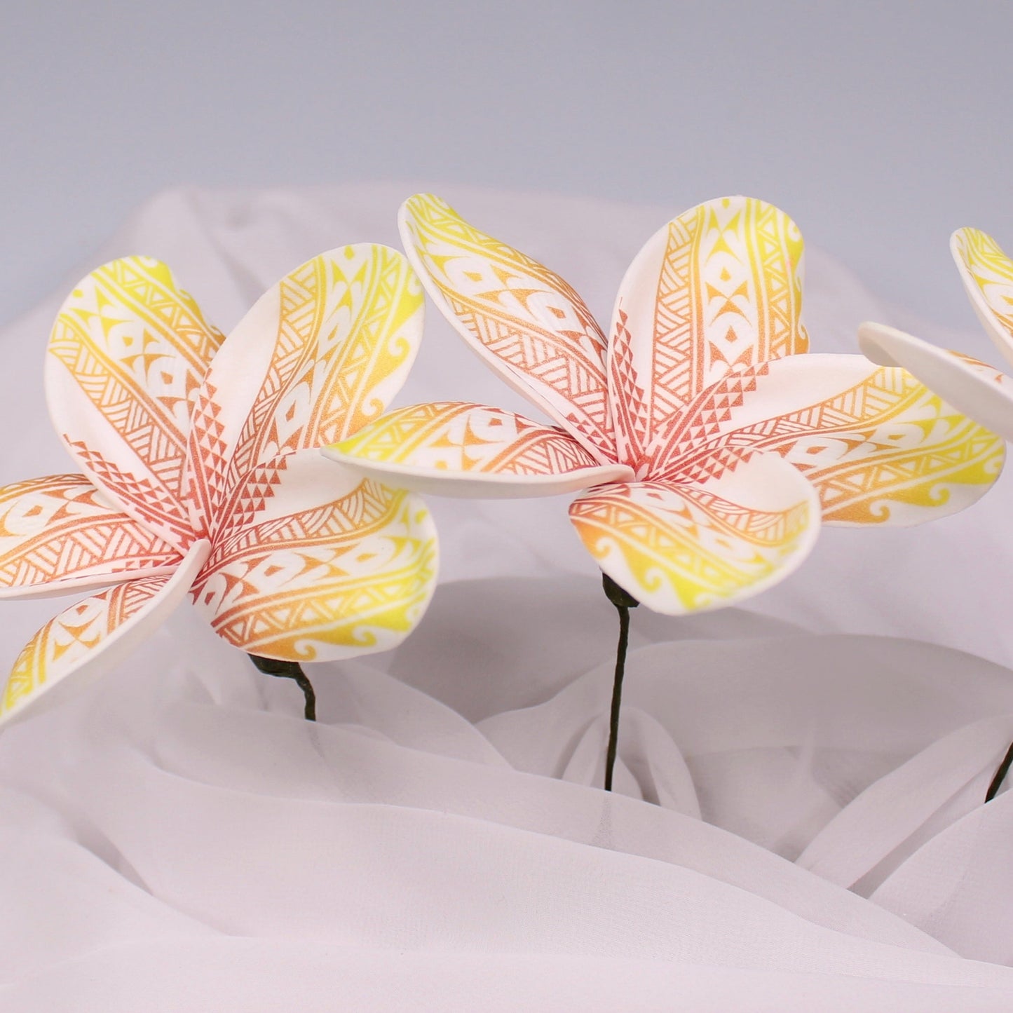Yellow and Red Tribal Tattoo Frangipani Real Touch 11cm Single Stem- Realistic Artificial Flowers