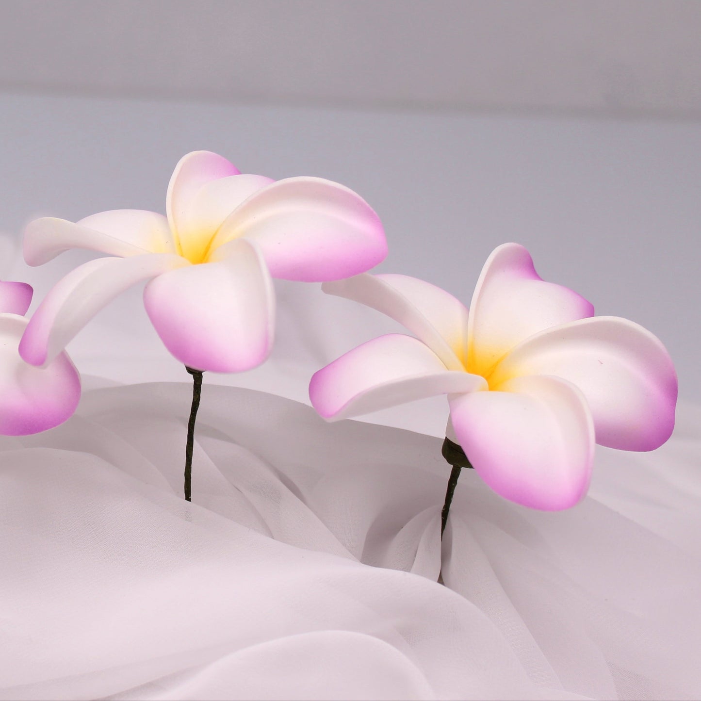 Lilac and White Frangipani Real Touch 8.5cm Single Stem - Realistic Artificial Flowers