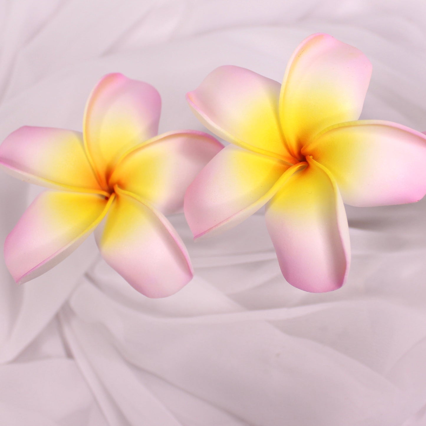 Large Soft Pink and Yellow Frangipani Real Touch 8.5cm Single Stem- Realistic Artificial Flowers