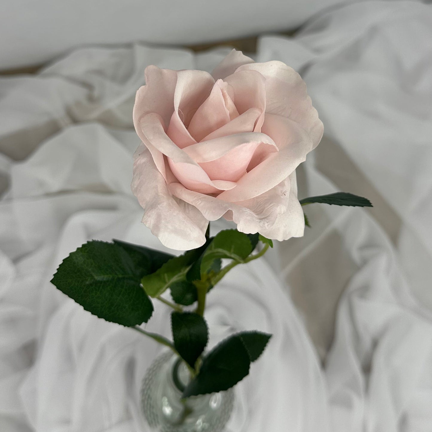 Blush Pink Real Touch Open Bloom Rose - Realistic Artificial Flowers