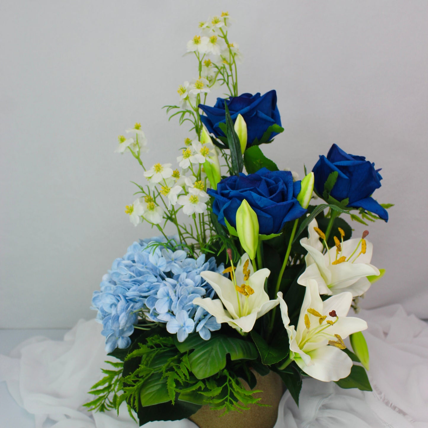 Blue and White Bloom Arrangement - Realistic Artificial Flowers