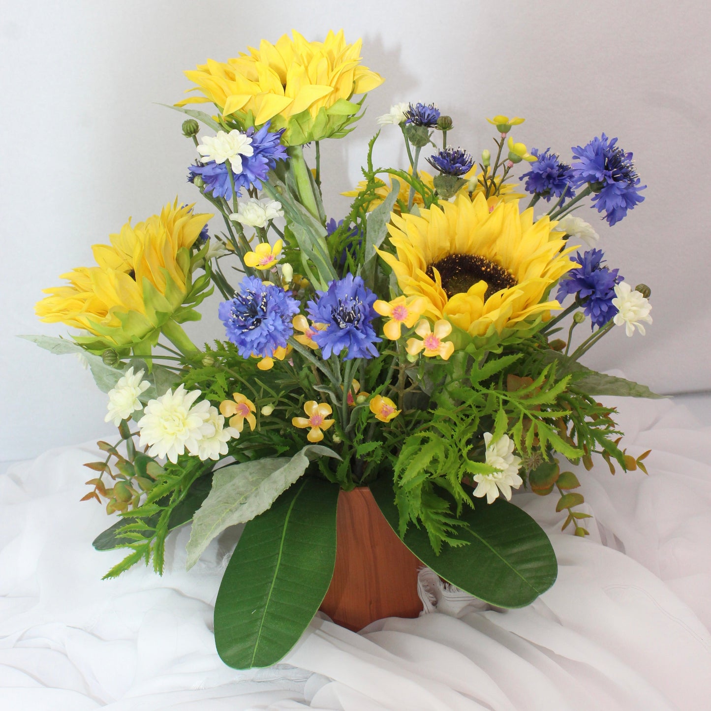 Sunflower and Cornflower Arrangement - Realistic Artificial Flowers