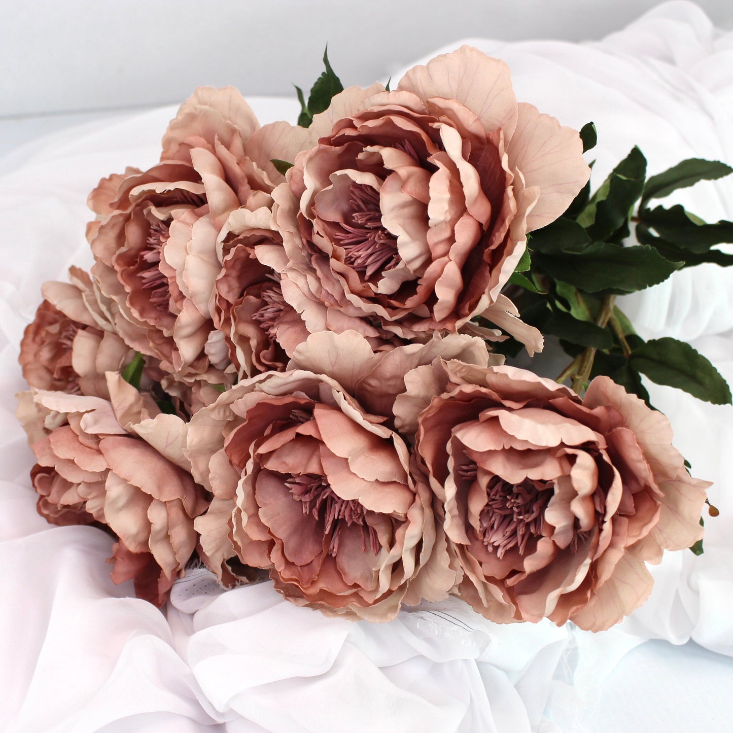 Dusty Pink Silk Touch Peony Stem - Realistic Artificial Flowers