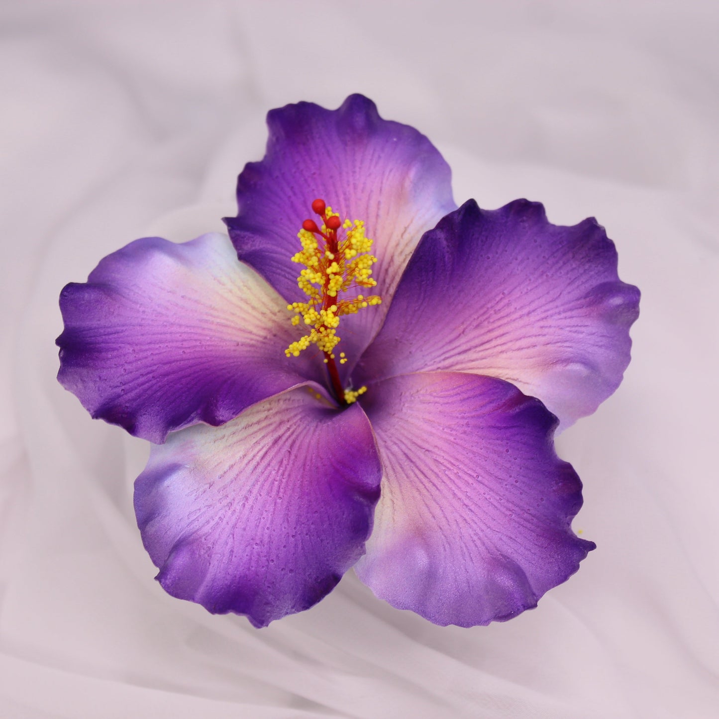 Shimmery Purple Hibiscus Real Touch Flowerhead 11.5cm - Realistic Artificial Flowers