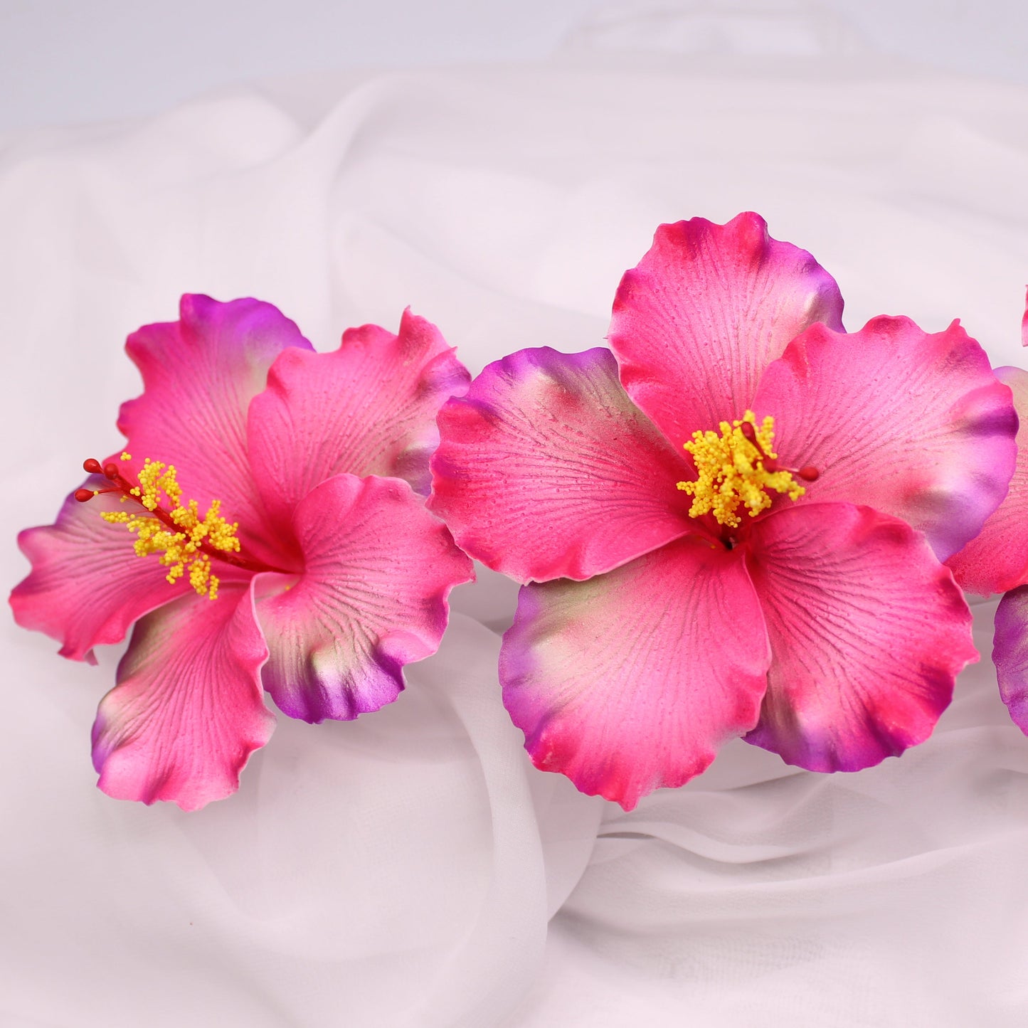 Shimmery Pink Hibiscus Real Touch Flowerhead 11.5cm - Realistic Artificial Flowers