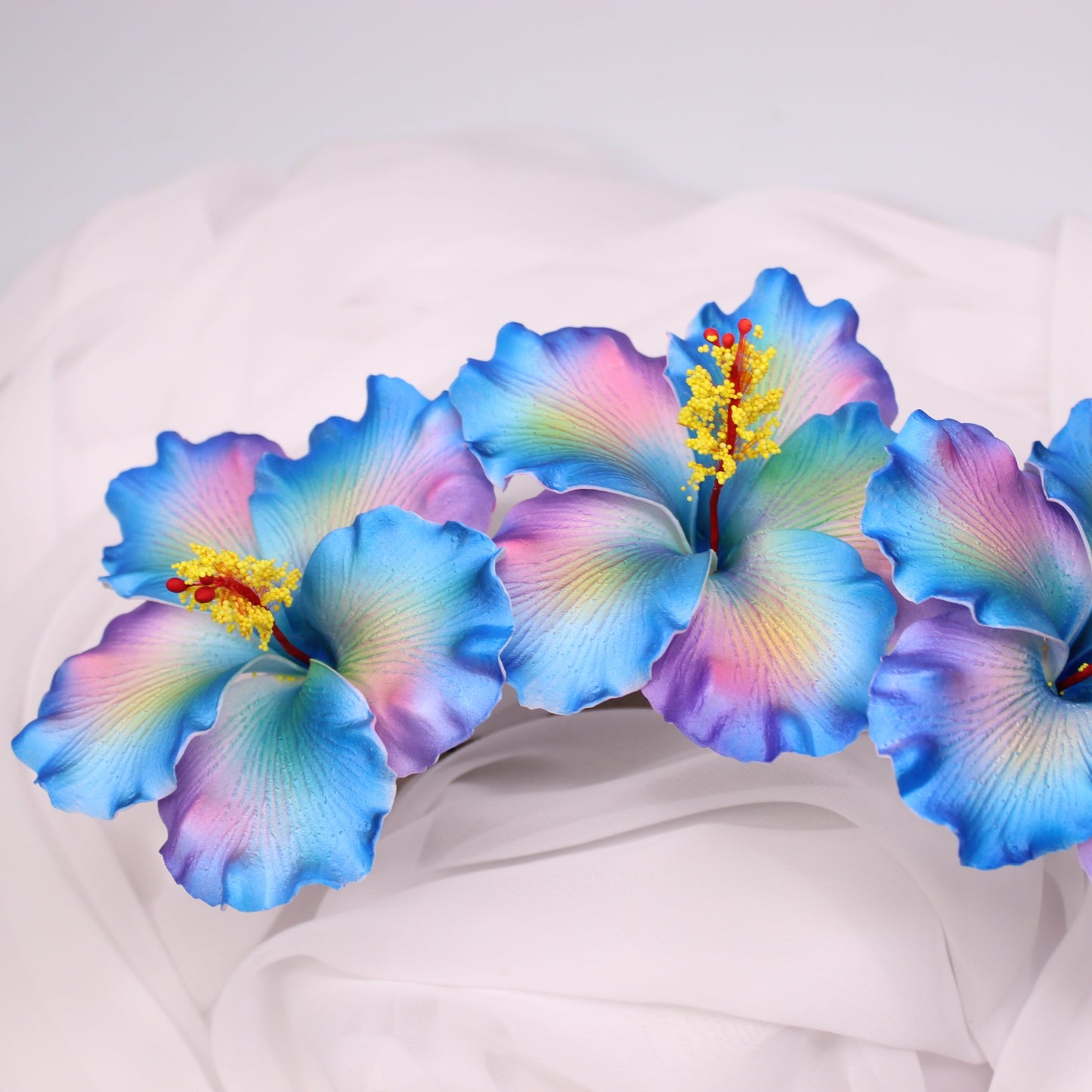 Shimmery Blue Hibiscus Real Touch Flowerhead 11.5cm - Realistic Artificial Flowers