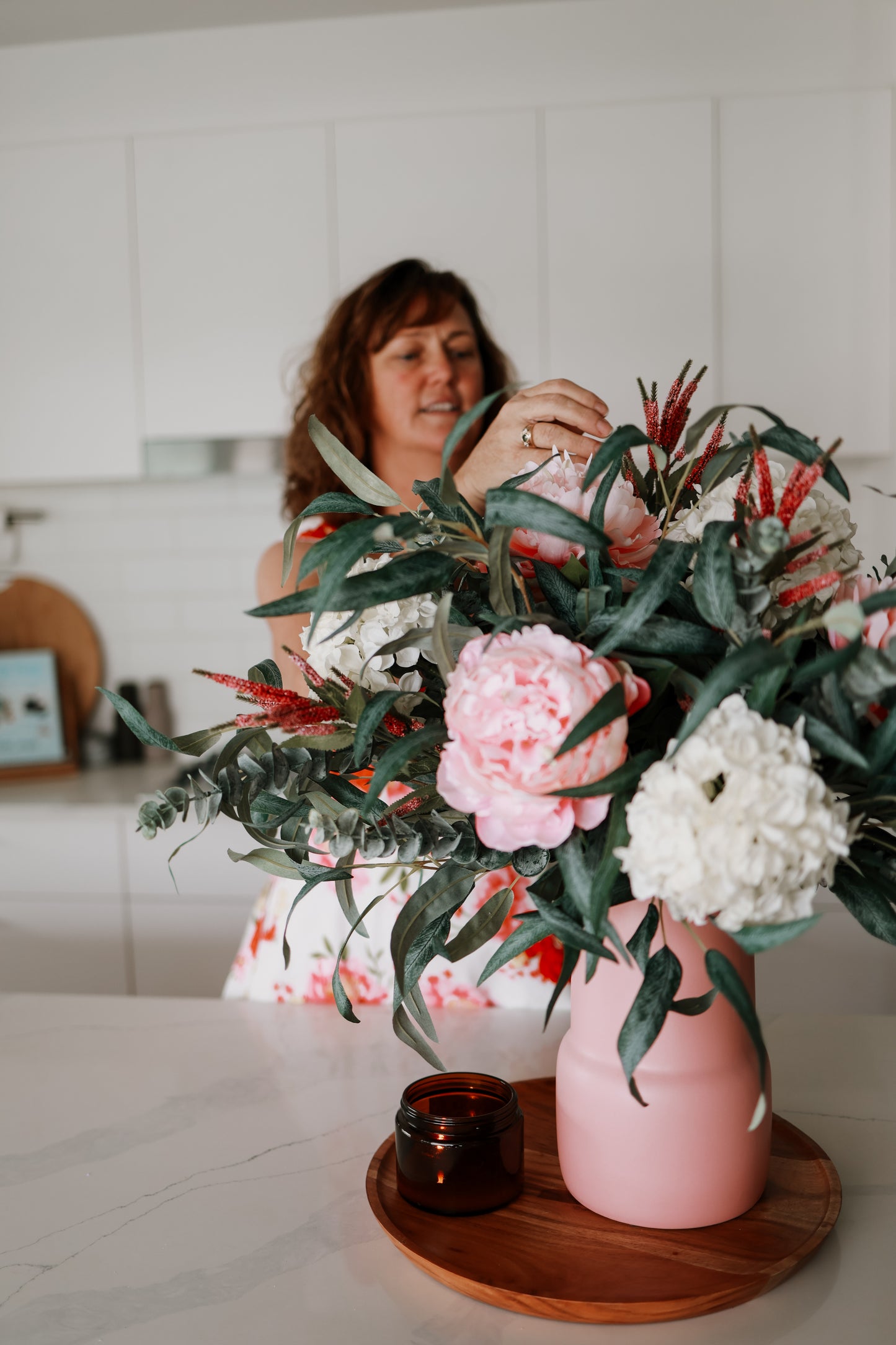 Pink Garden Blooms in Ceramic Vase - Realistic Artificial Flowers