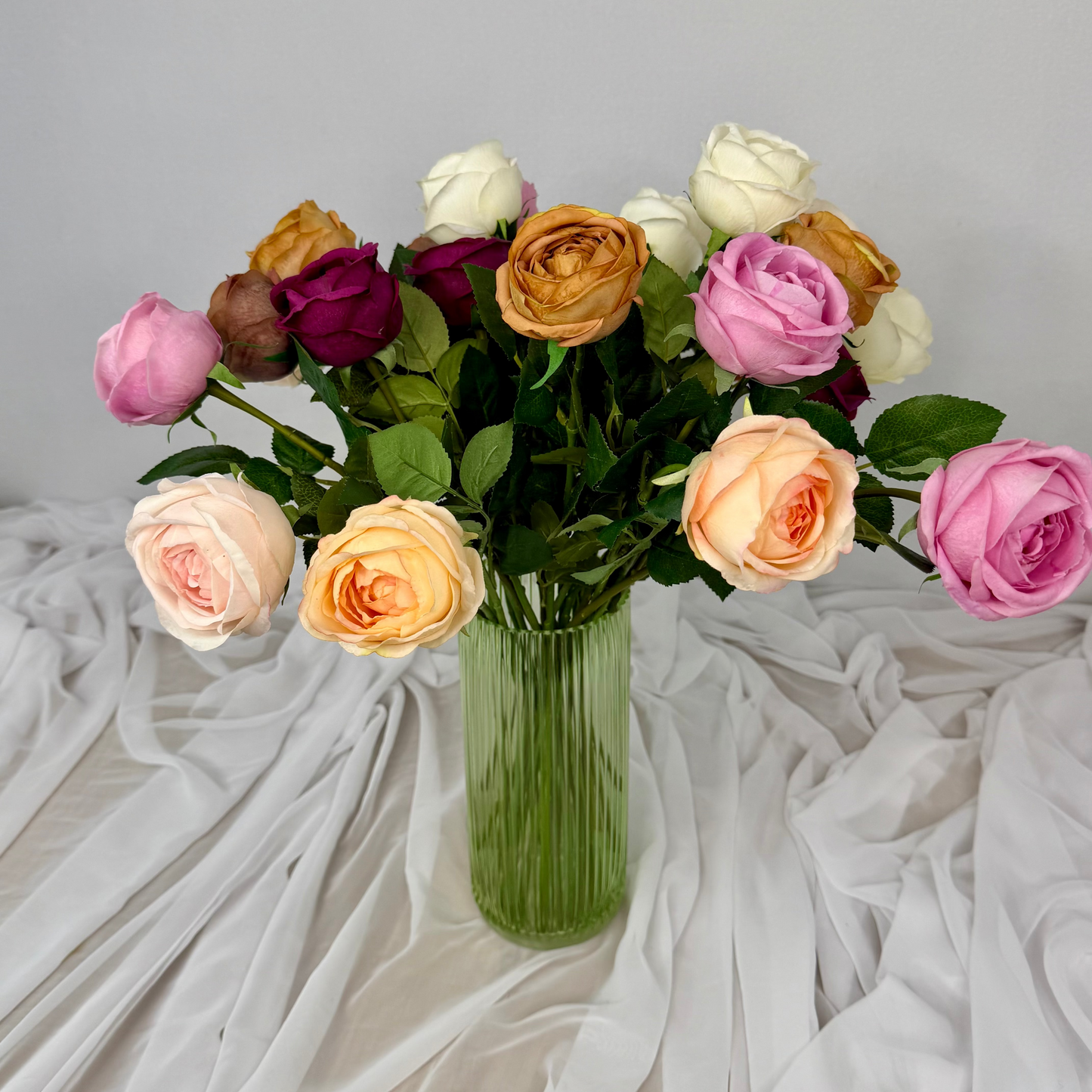 Gorgeous Bouquet of 24 Real Touch Open Bud Roses Gift Wrapped