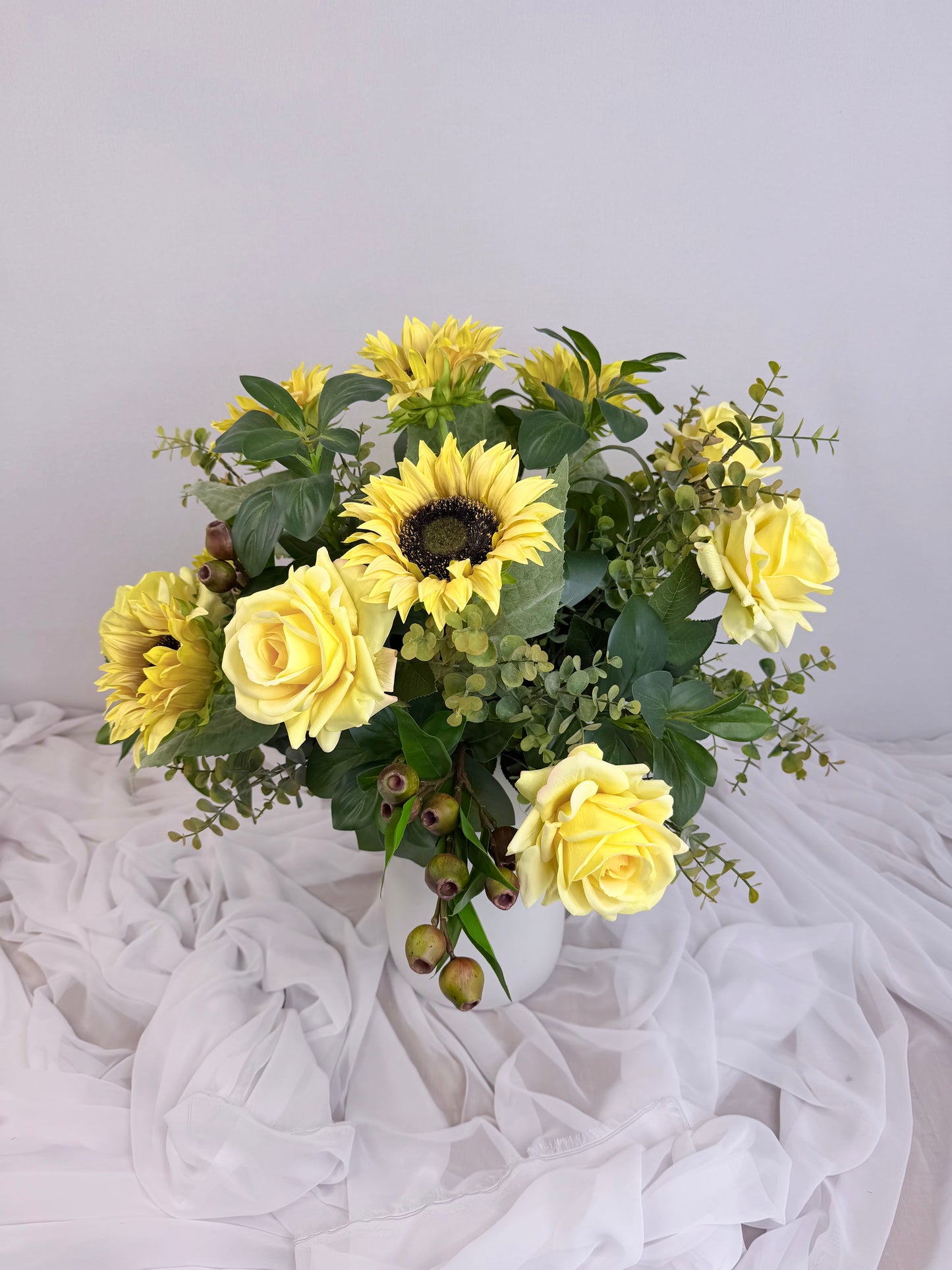 Yellow Rose and Real Touch Sunflower Arrangement