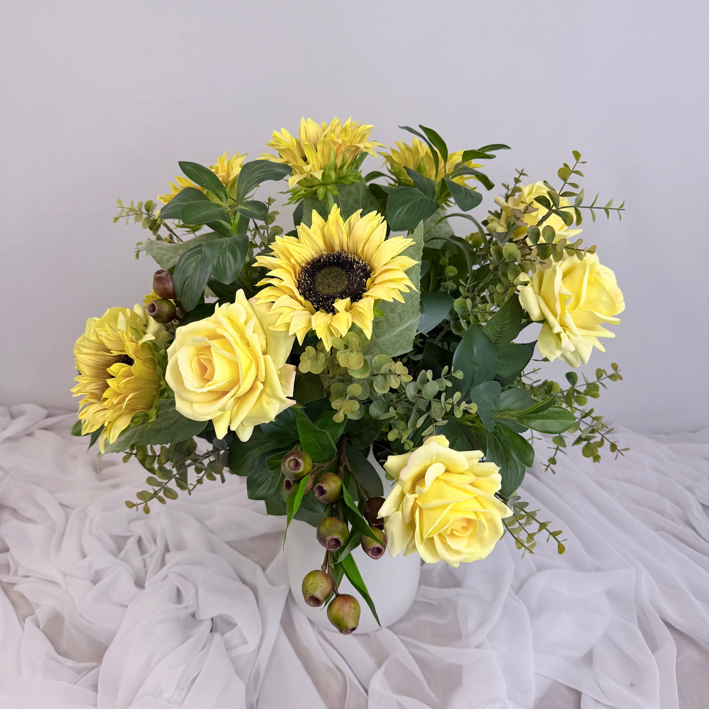 Yellow Rose and Real Touch Sunflower Arrangement