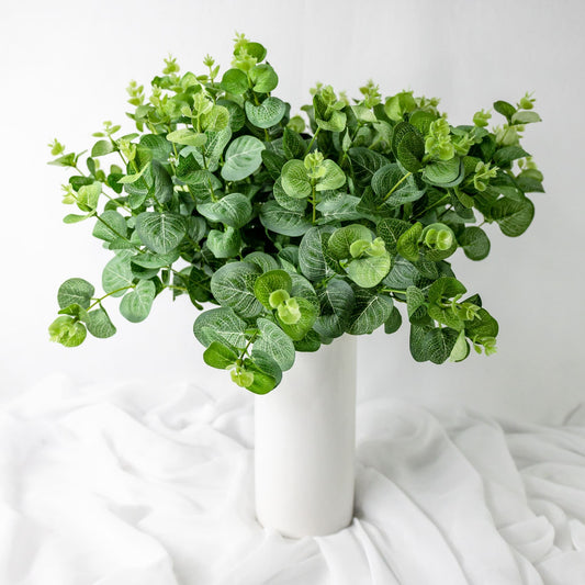 artificial Green Felt Gum in white vase