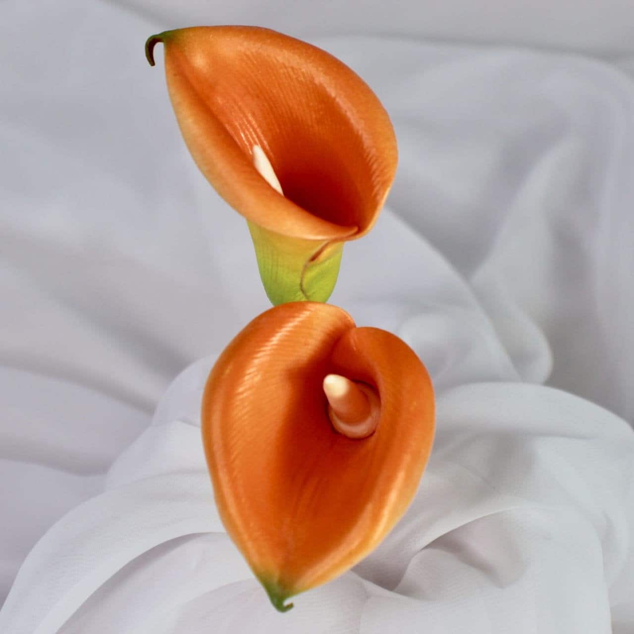 artificial Orange Buttonhole Calla Lilies top view