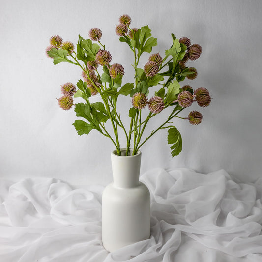 artificial Pink Pom Pom Spray in white vase
