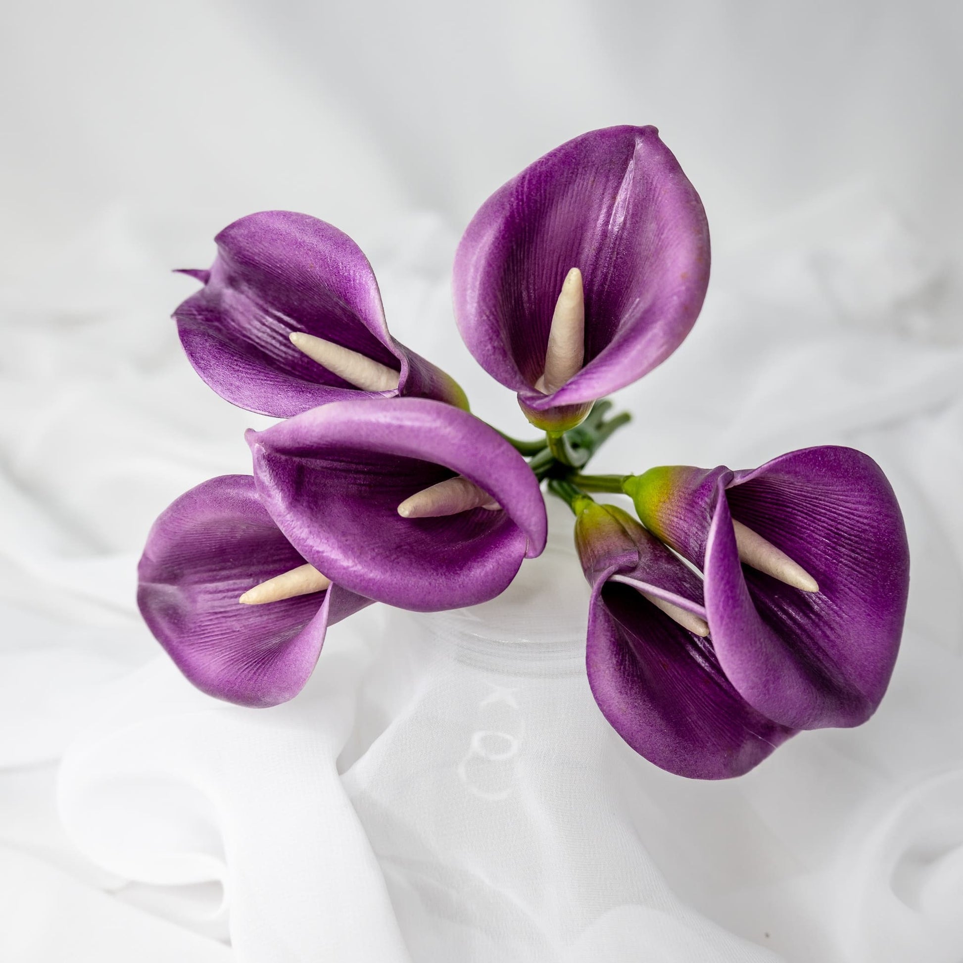 artificial Purple Buttonhole Calla Lilies top view