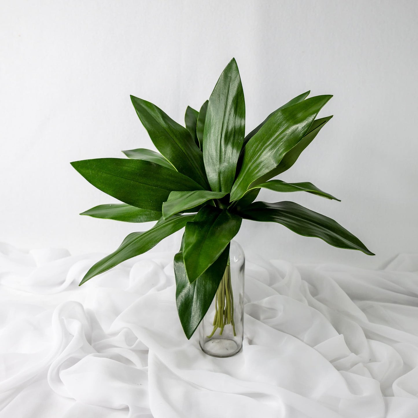 artificial Mini Calla Leaves in clear glass vase