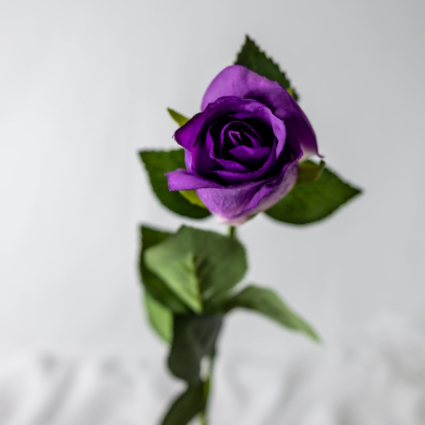 artificial Purple Real Touch Rose Open Bud top view