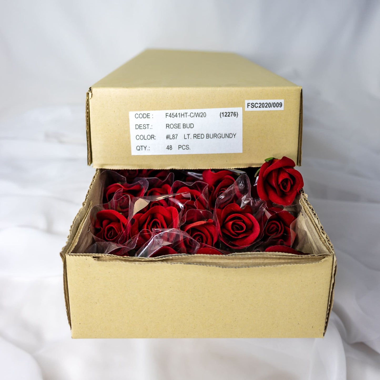 artificial Red Velveteen Buds inside the box