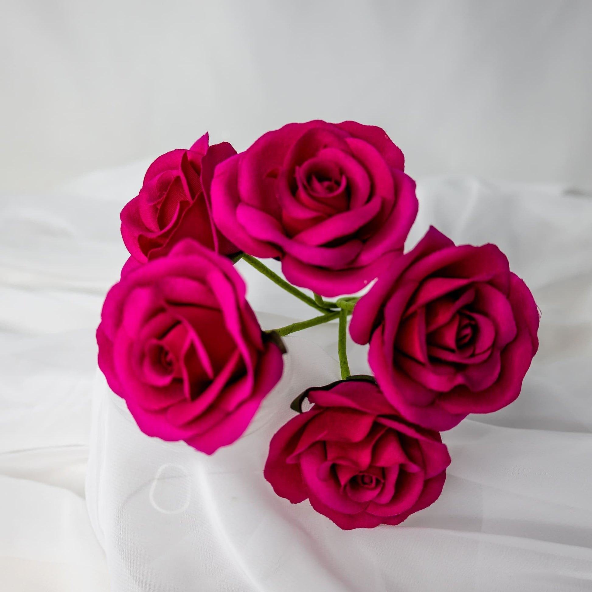 artificial Solid Fuschia Velveteen Bloom roses top view