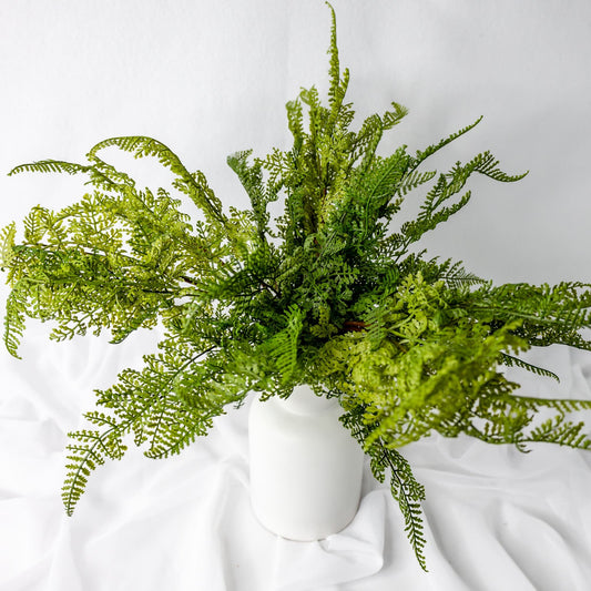 artificial Herringbone Ferns in white vase