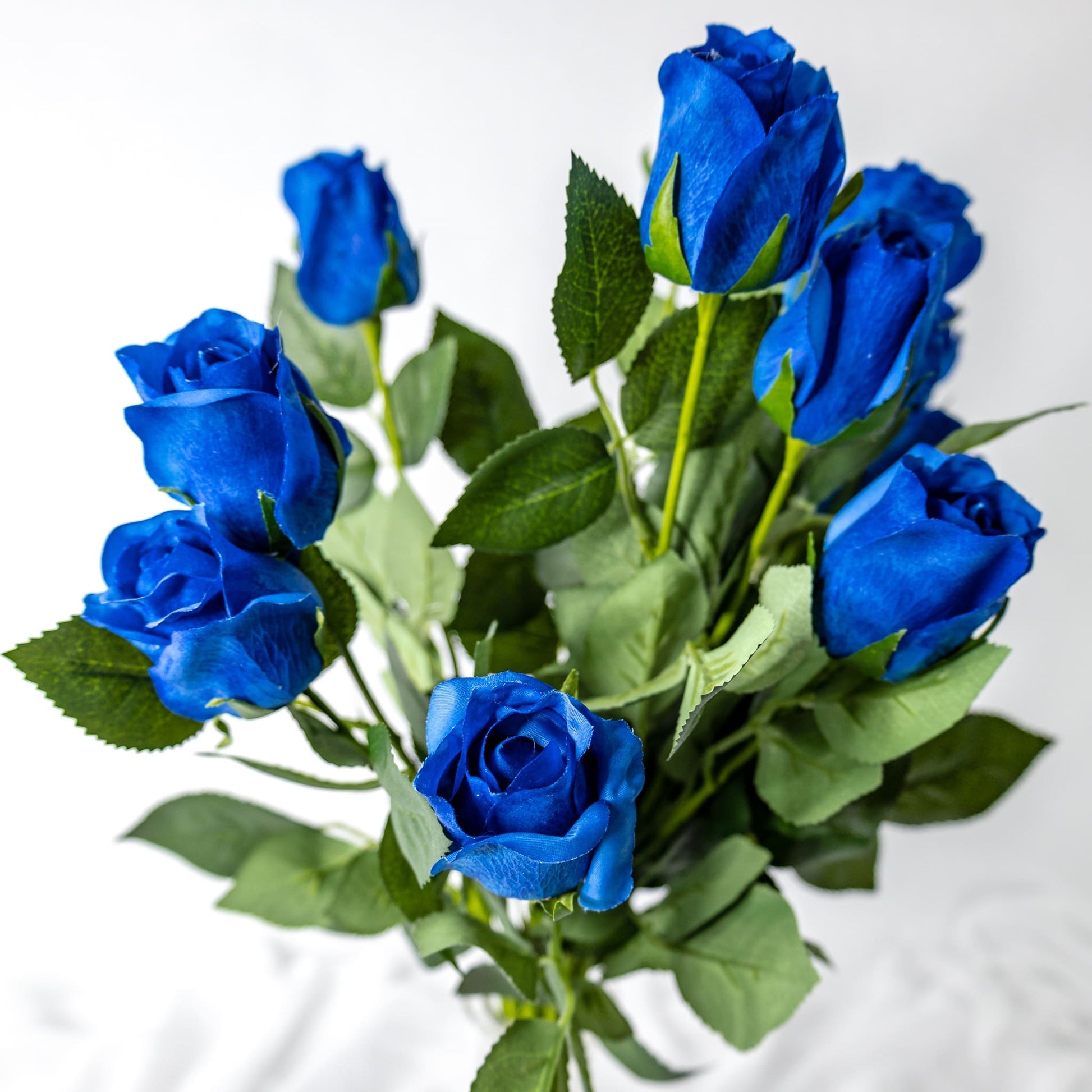 artificial Deep Blue Real Touch Open Rose Buds top view