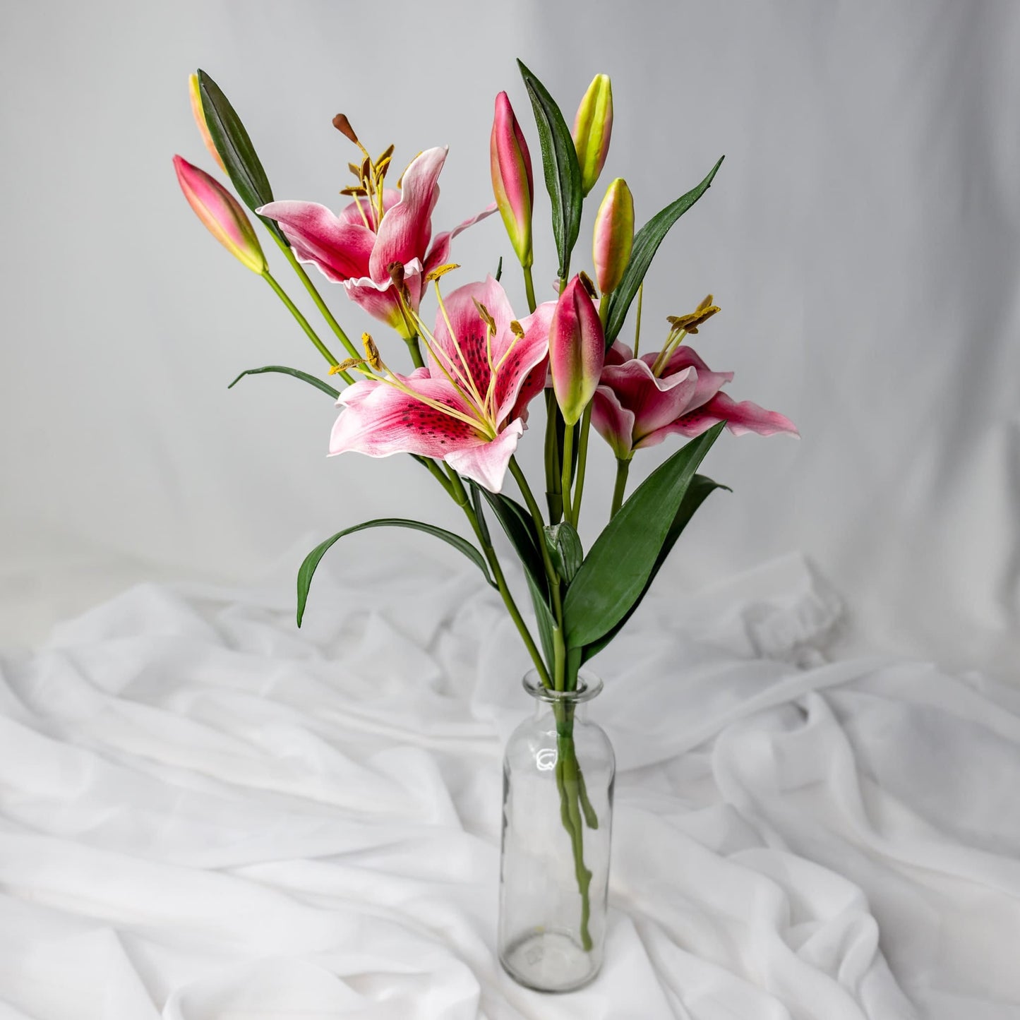 artificial Dark Pink Asiatic Lilies Small in glass vase