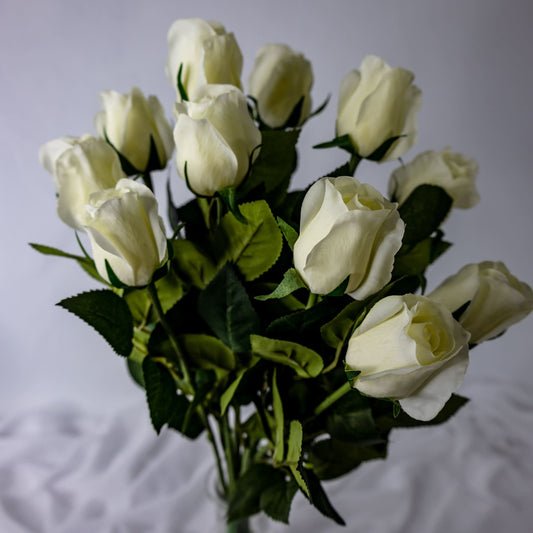 artificial Bridal White Real Touch Open Bud Roses closer look