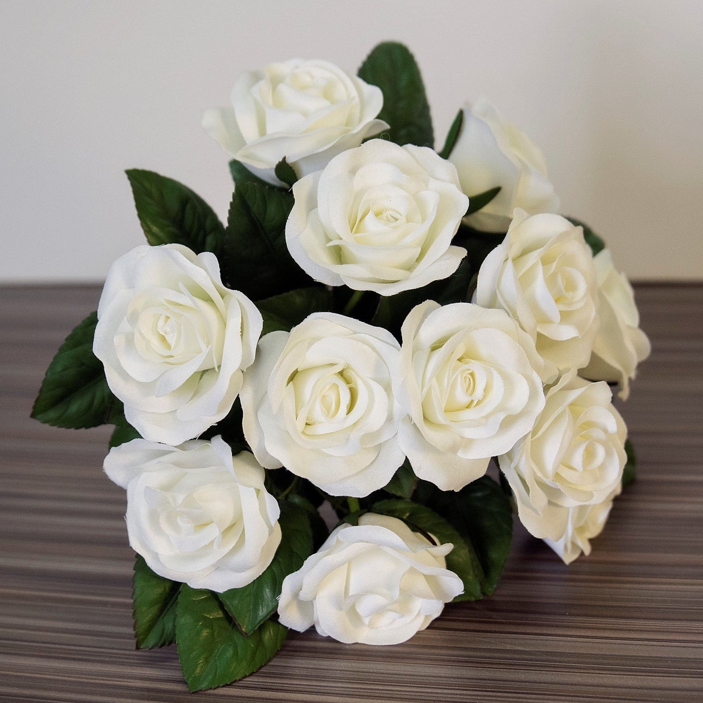 White Velveteen Rose Wedding Bouquet - Realistic Artificial Flowers