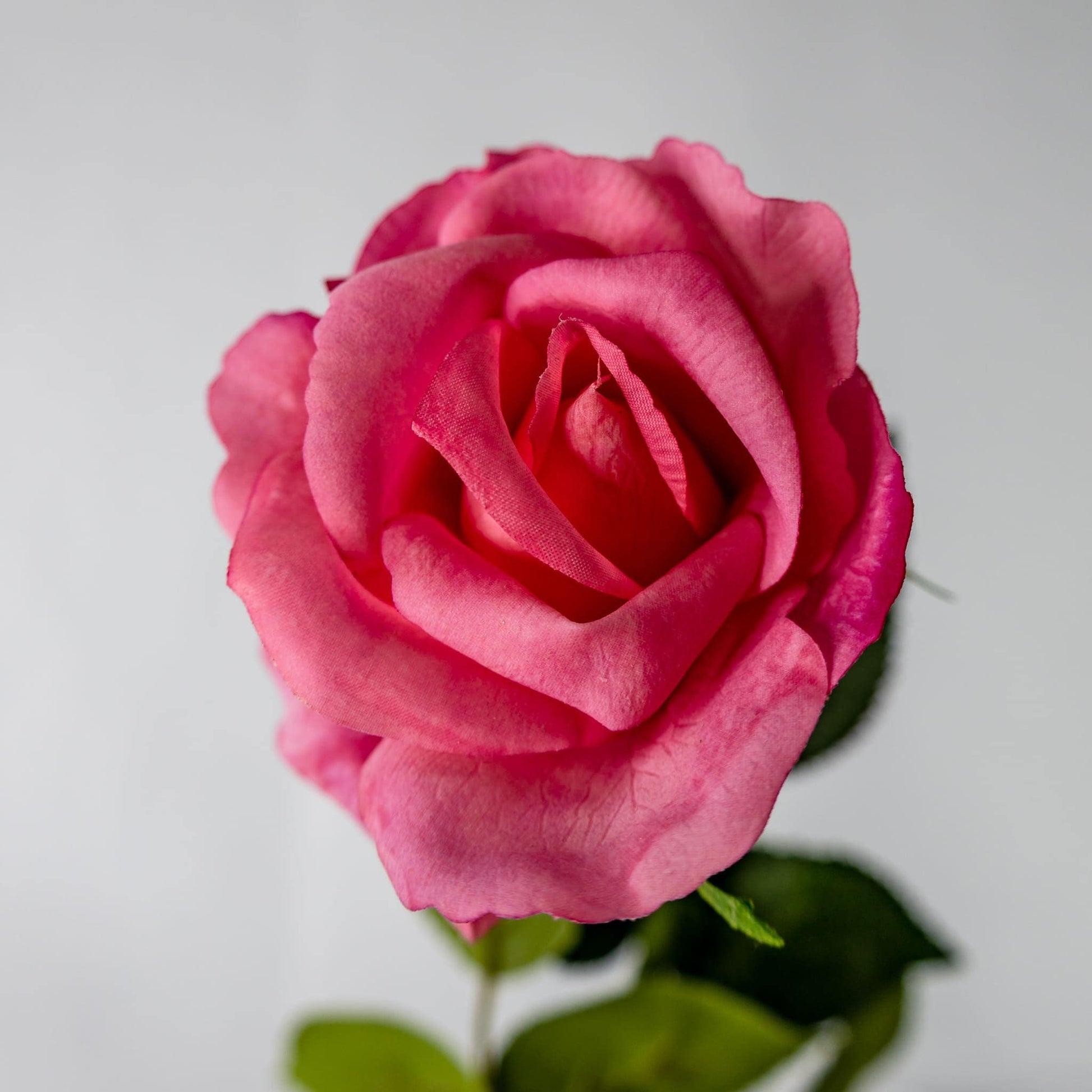 artificial pink real touch open bloom rose