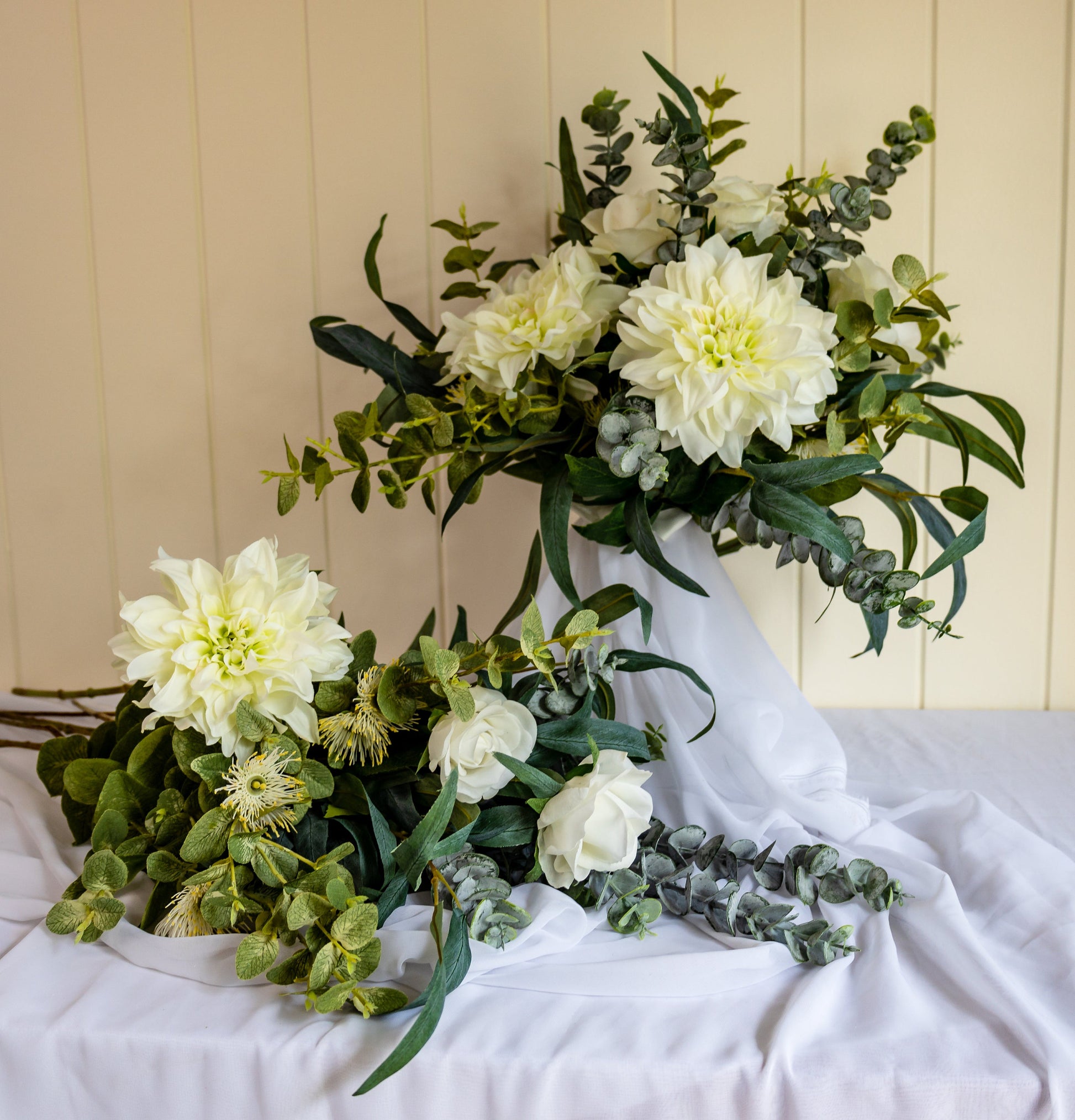 White Roses and Dahlia Bouquet- Realistic Artificial Flowers