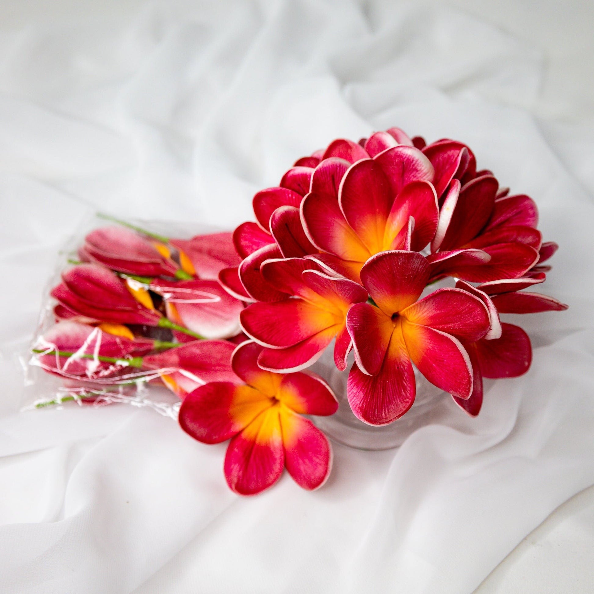 Dark Pink Red Frangipani Flowerhead - Realistic Artificial Flowers