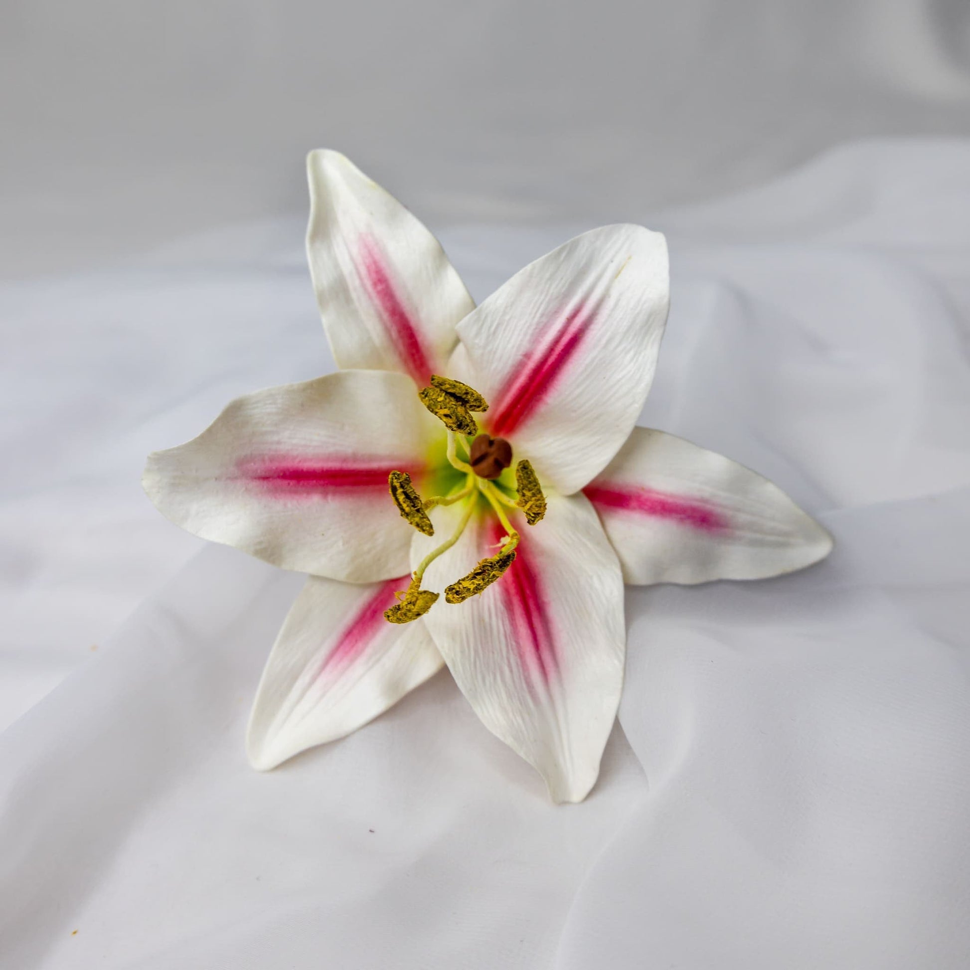 artificial White/Pink Stripe Asiatic Lily Flowerhead