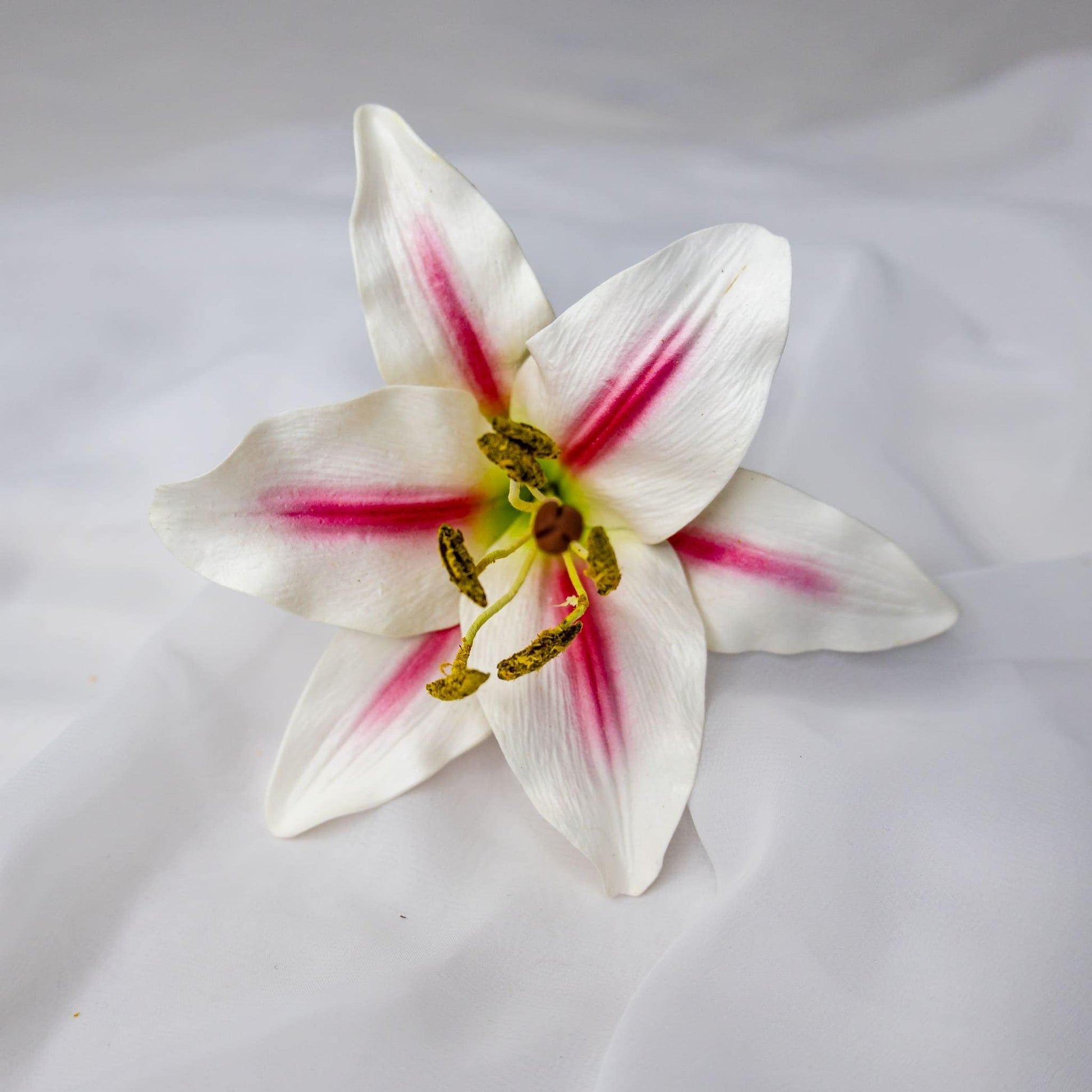artificial White/Pink Stripe Asiatic Lily Flowerhead