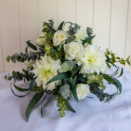 White Roses and Dahlia Bouquet- Realistic Artificial Flowers