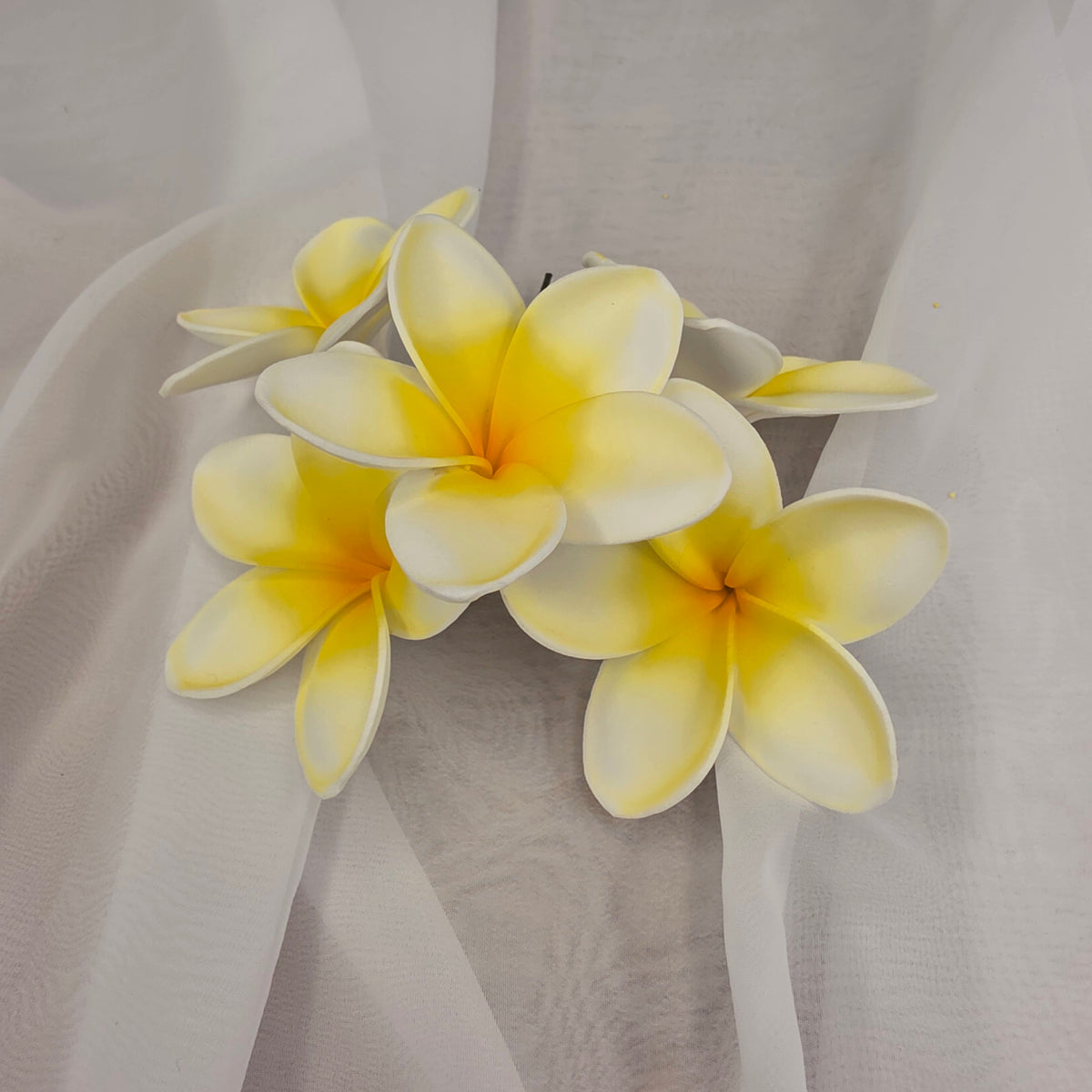 White /Yellow Frangipani 7cm Flowerhead