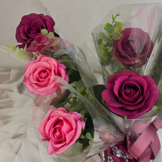 Gift Wrapped, Single Cranberry Rose , Real Touch- Realistic Artificial Flowers
