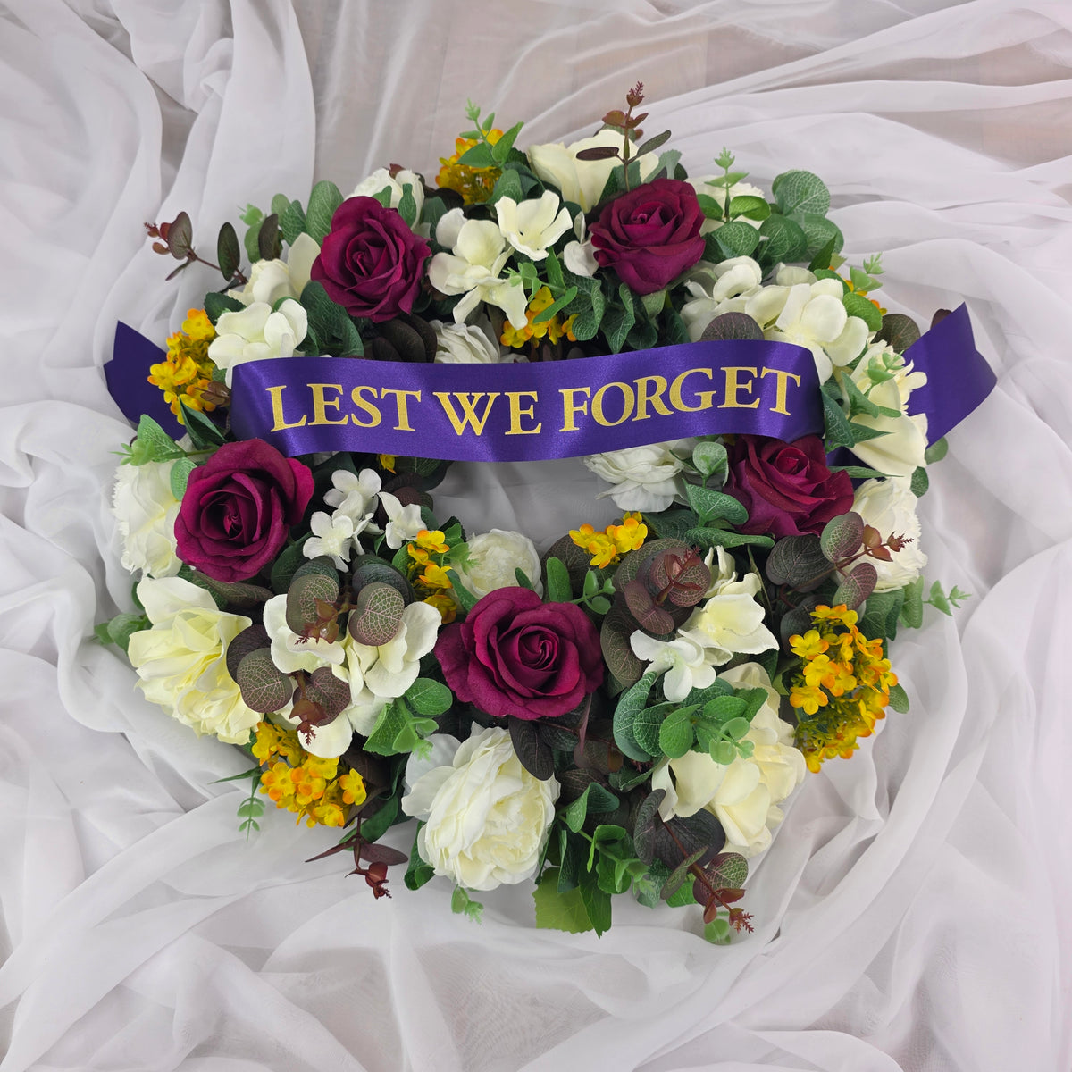 Wreath in Burgundy, White and Yellow