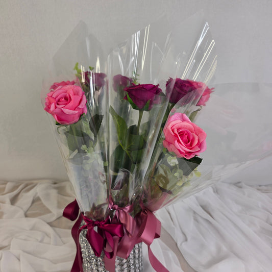Gift Wrapped, Single Cranberry Rose , Real Touch- Realistic Artificial Flowers