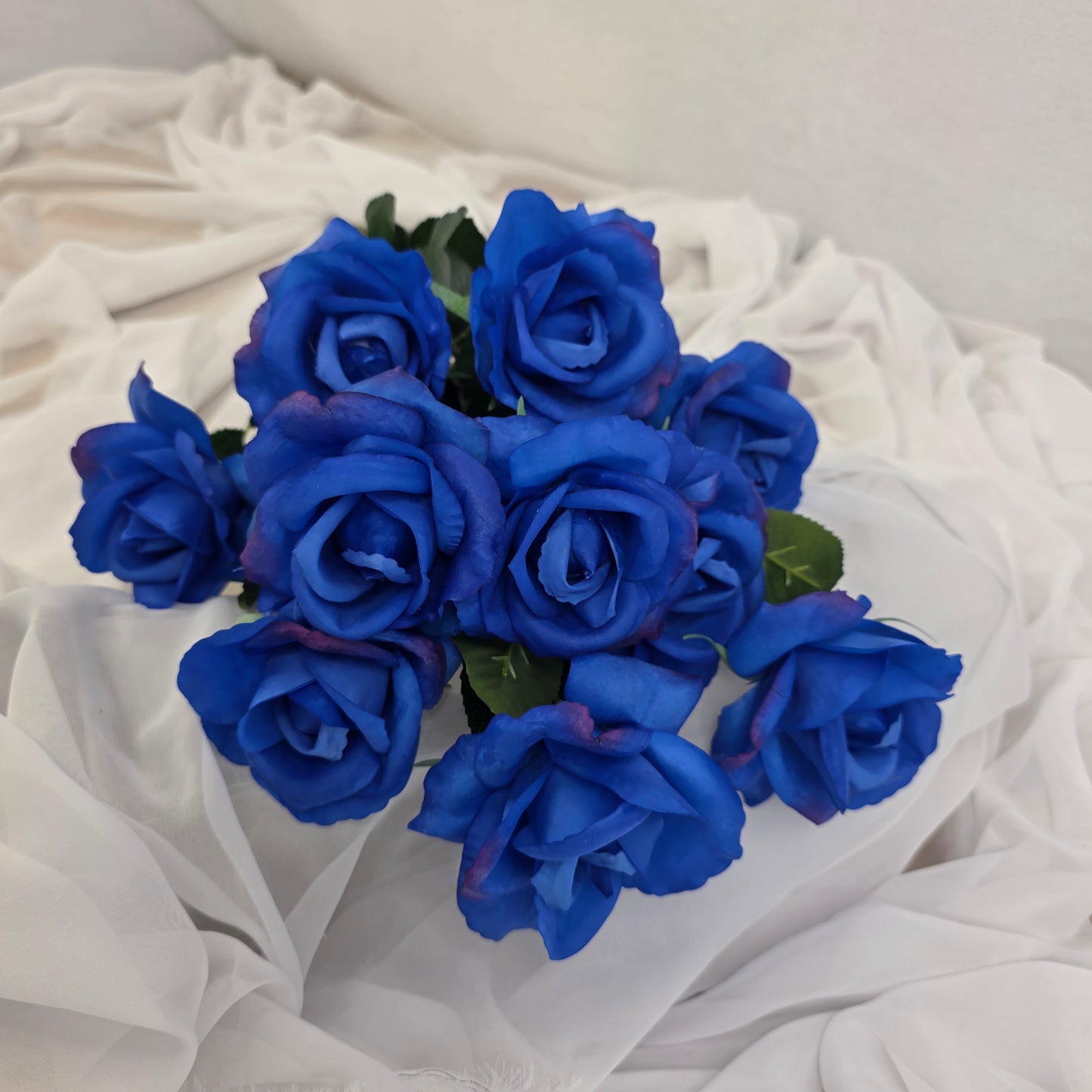 Deep Blue Real Touch Open Bloom Rose - Realistic Artificial Flowers