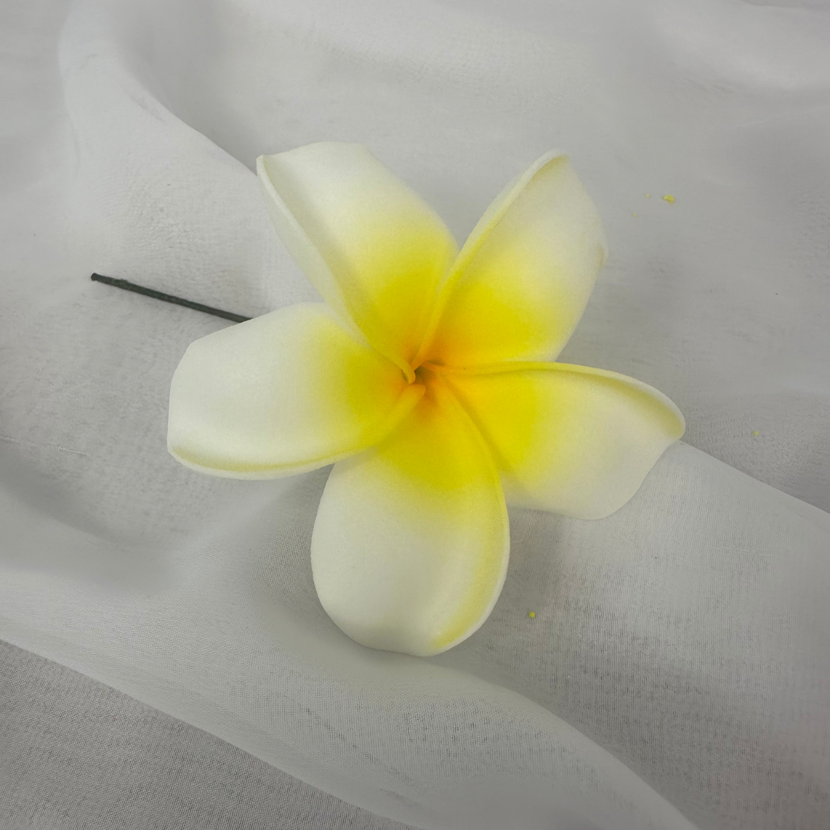 White & Yellow Frangipani Flower Head Single Stem 8.5cm – Realistic Artificial Flowers