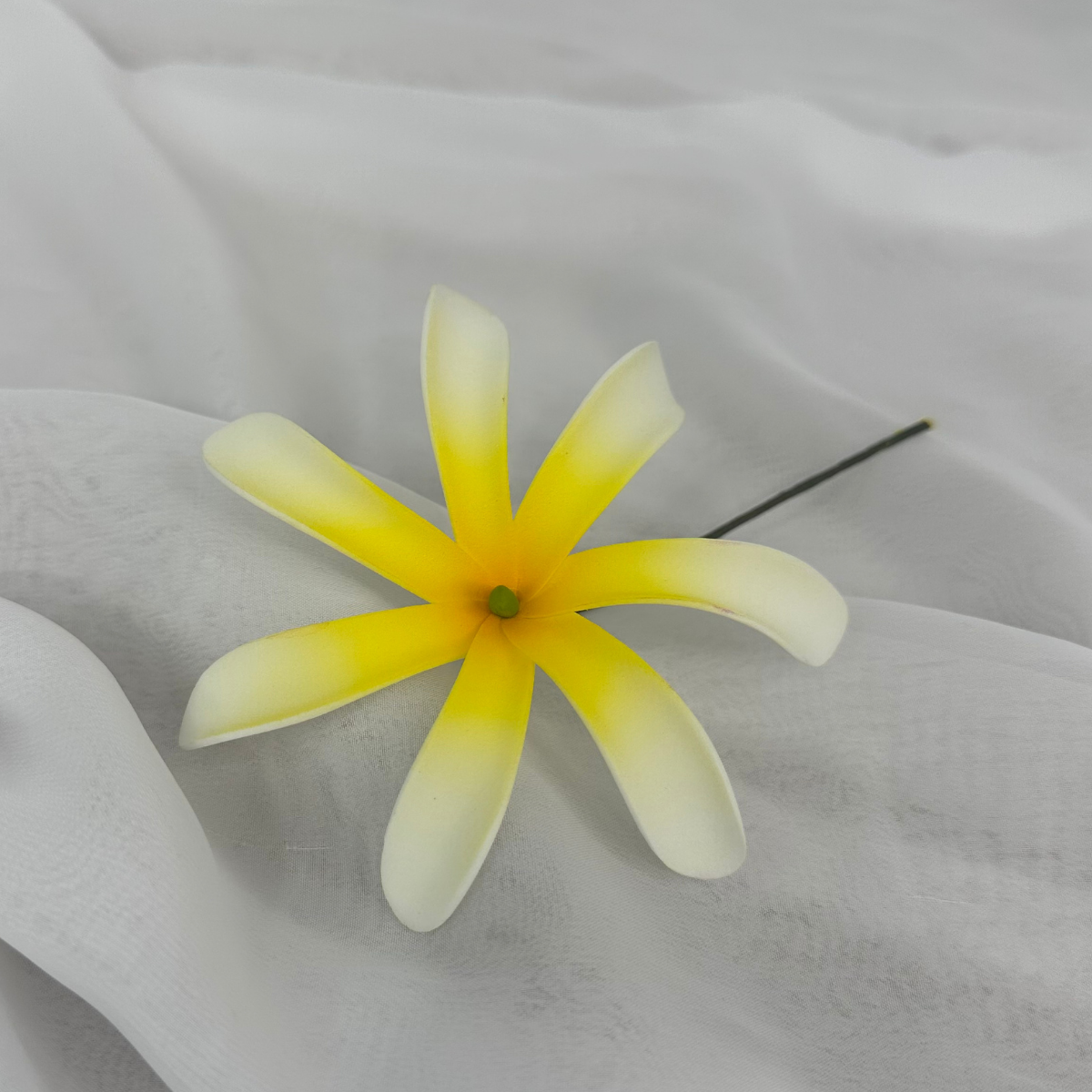 White & Yellow Tiare / Tahitian Gardenia Single Stem 8cm – Realistic Artificial Flowers