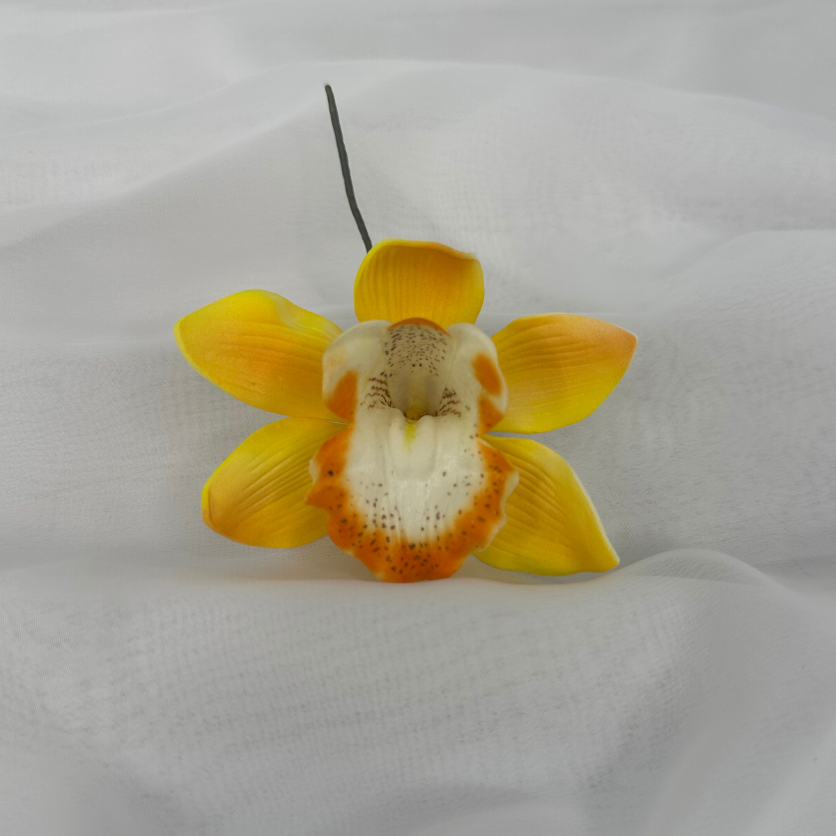 Yellow Cymbidium Orchid Stem 7cm – Realistic Artificial Flowers