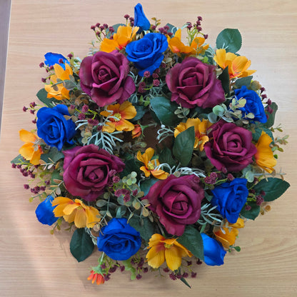 Wreath in Lions Football Colours (Burgundy, Gold and Navy.)