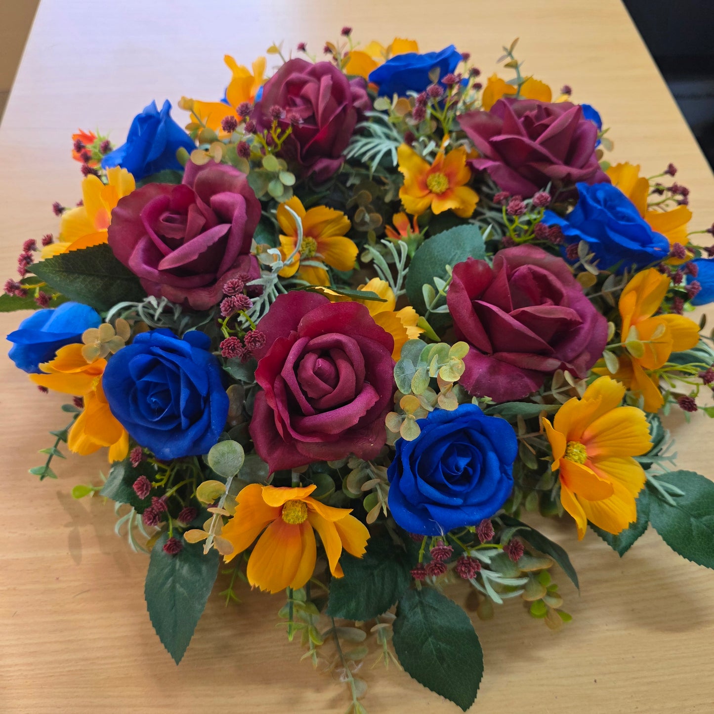 Wreath in Lions Football Colours (Burgundy, Gold and Navy.)